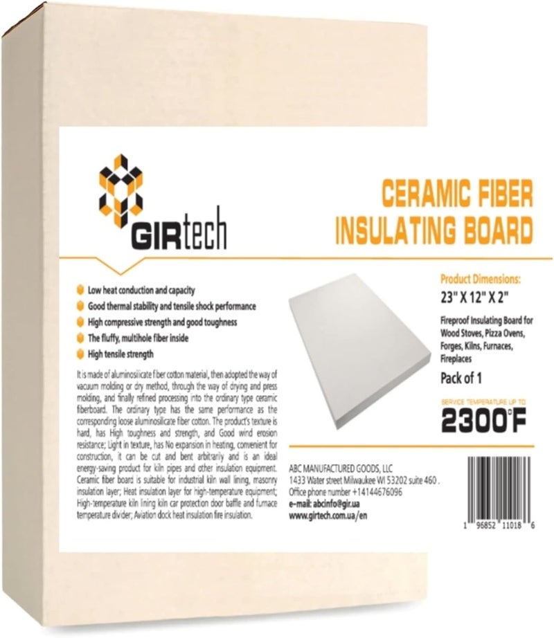 GIRtech Ceramic Fiber Insulation Board (2300F) (23,6" X 12" X 2"), Fireproof Insulating Board for Wood Stoves, Pizza Ovens, Forges, Kilns, Furnaces, Fireplaces - Pack of 1 - Image 4
